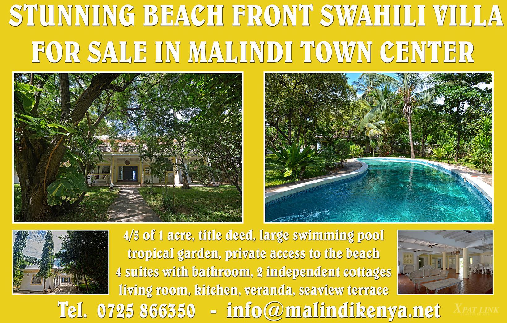 STUNNING BEACH FRONT SWAHILI VILLA FOR SALE
